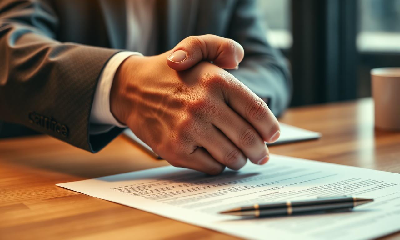 Chiusura della trattativa — stretta di mano su contratto firmato