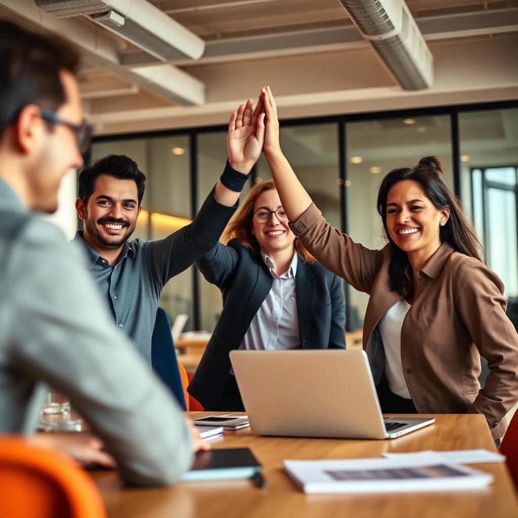 Team commerciale ad alte prestazioni che festeggia un risultato